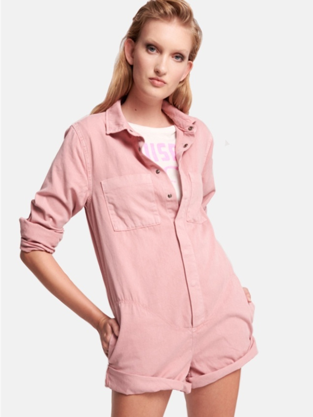 One Teaspoon utility Prophecy Romper in Blush Pink / Washed Pink Size Large